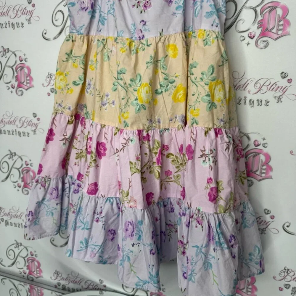 Love shack fancy dress tiered pastel floral ruffle frilly tie up straps cute - Picture 3 of 7